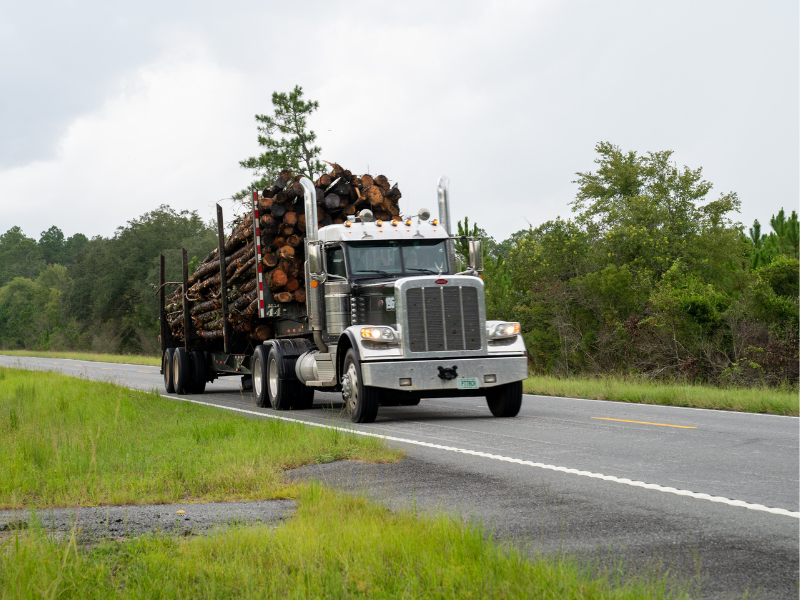 Log truck on rural road